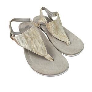 Abeo Womens Sz 9N Gold Faux Leather Sling Back Thong Summer Sandals Comfort
